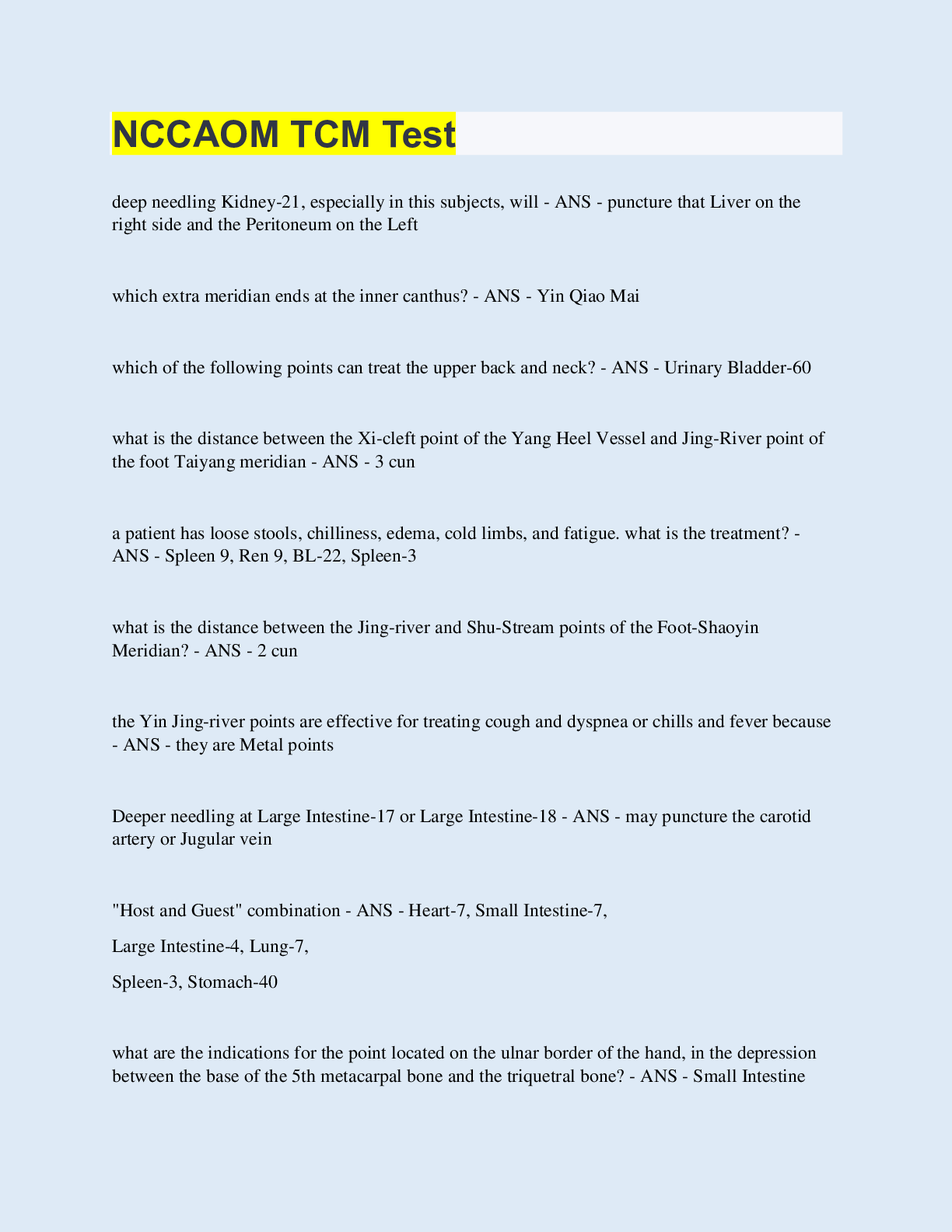 Preview image for NCCAOM TCM Test | 60 Questions with 100% Correct Answers | Updated & Verified